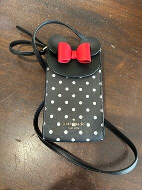 Kate Spade x Disney Black Polka Dot Crossbody with Red Bow Accent